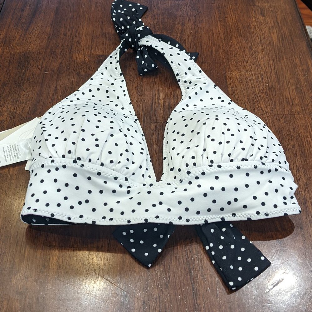 TOMMY BAHAMA SEA SWELL REVERSIBLE POLKA DOT UPF 50 BIKINI HALTER TOP NWT💖